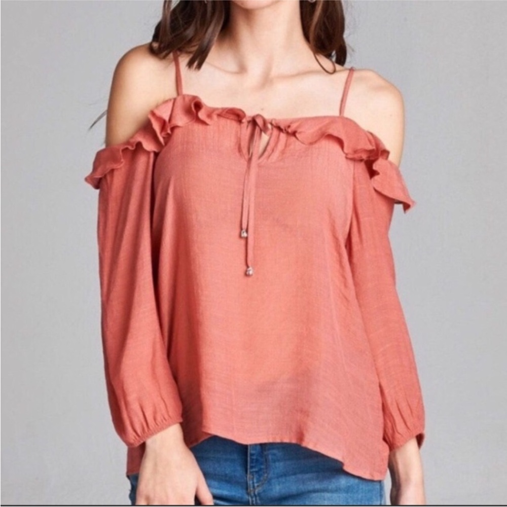 Women's Off-Shoulder Ruffle Top - Coral